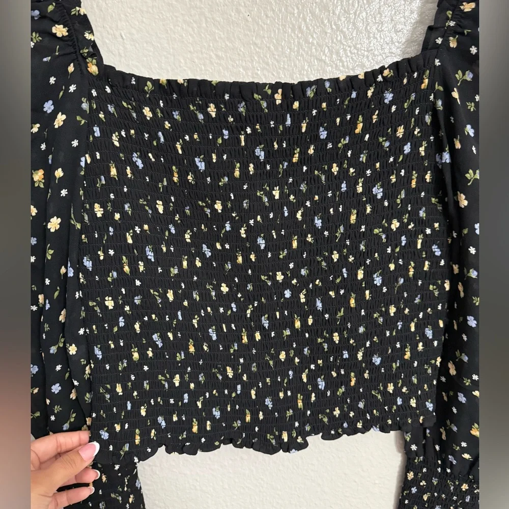 Reformation Pinto Smocked Puff Sleeve in Black Floral